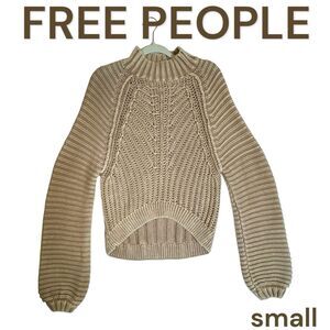 FREE PEOPLE SWEETHEART SWEATER SMALL SANDCASTLE BOHO HIPPIE MOCK NECK HI LOW